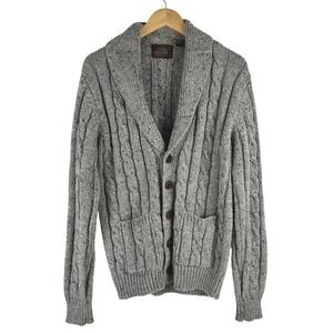 VTG! High Sierra Mens L Cable Chunky Knit Shawl Collar Sweater Wool Blend Gray